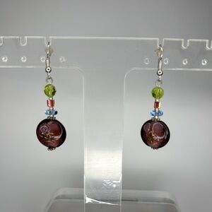 Blue and Green Dangle Earrings with Silver Findings